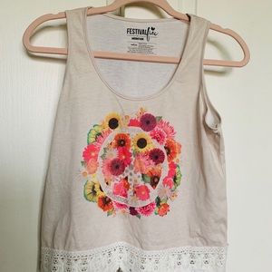 🌸Tank Top Floral Festival Lace Trim CropWoodstock